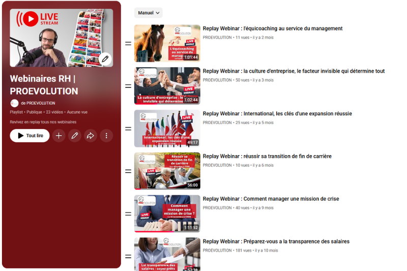 Youtube Webinaires PROEVOLUTION